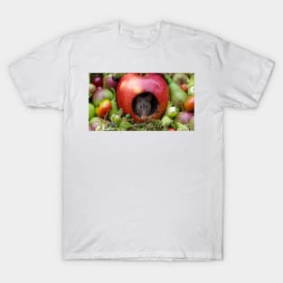 George the mouse in a log pile house - Mouse inside a apple with summer fruits T-Shirt